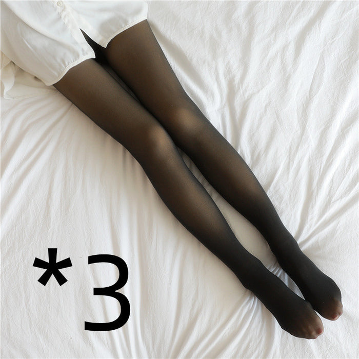 Fake Translucent Plus Size Leggings Fleece Lined Tights Fall And Winter Warm Fleece Pantyhose