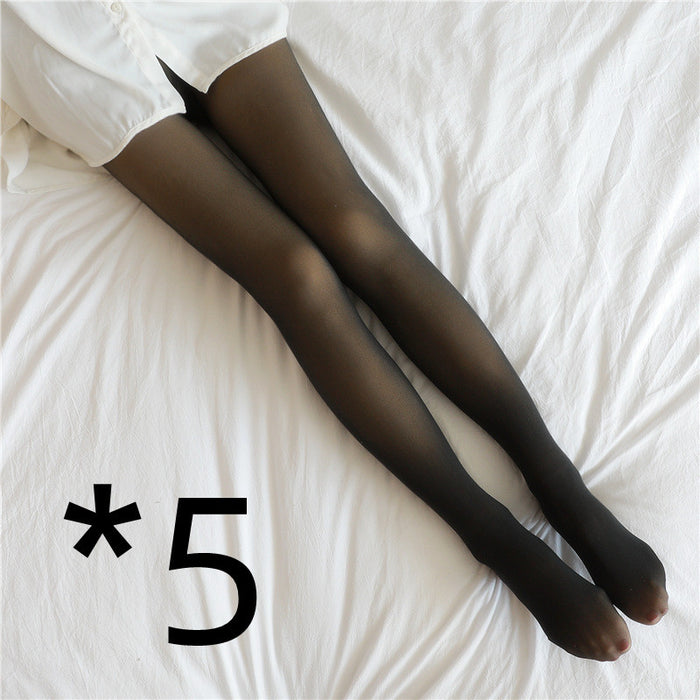 Fake Translucent Plus Size Leggings Fleece Lined Tights Fall And Winter Warm Fleece Pantyhose