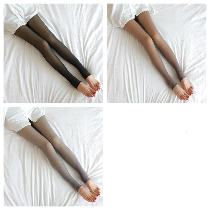 Fake Translucent Plus Size Leggings Fleece Lined Tights Fall And Winter Warm Fleece Pantyhose